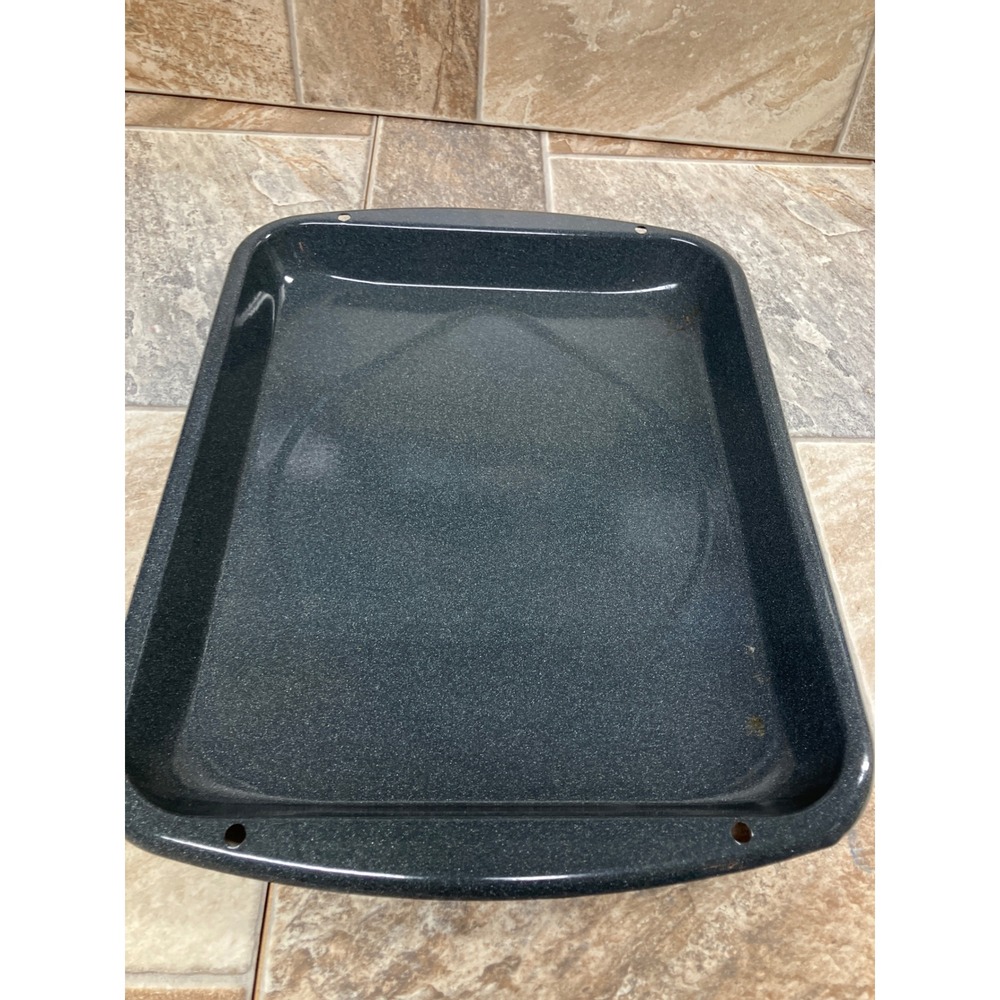 Vintage Blue Speckled Enamel Broiler Pan Roasting Tray 16.5 x 12 Inch